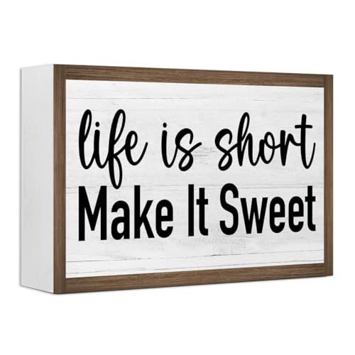 Life is Short Make it Sweet Wooden Box Sign Desk Decor,Rustic Farmhouse Love Sign Wood Block for Home Bedroom Shelf Tabletop Wall Decor - color: Life is Short Make it Sweet