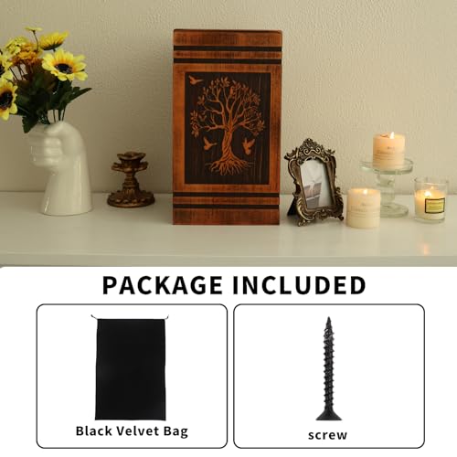 Wooden Cremation Urns for Human Ashes Adult Female Male, Handcrafted Solid Wood TSA Approved Tree of Life Urn for Ashes for Women with Bag, Full Size 300 Cubic Inches Urn (11.4” H)