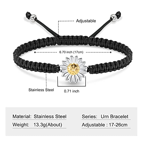 shajwo Sunflower Cremation Urn Bracelet for Ashes for Women | Adjustable Cremation Jewelry Braided Rope Memorial Bracelet - color: Gold