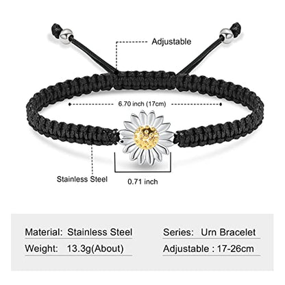shajwo Sunflower Cremation Urn Bracelet for Ashes for Women | Adjustable Cremation Jewelry Braided Rope Memorial Bracelet - color: Gold