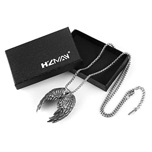 HZMAN Angel Wing Necklace for Men Women Stainless Steel Gothic Punk Angel Wing Cross/Angel Pendant Faith Amulet Jewelry Gift - color: Angel Wing