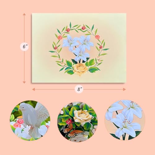 CUTE POPUP Sympathy Pop Up Card, 3D Dove and White Lily Condolence Card – Sorry for Your Loss, Thinking of You, Bereavement Card for Loss of Loved One – Premium 6x8 Inch, Envelope Included - color: Lily