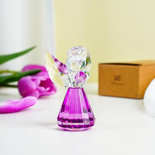 3'' Purple Crystal Guardian Angel Figurine Art Glass Angel Gifts For Women | Handmade Christmas Angel Statue Collectibles Ornaments,Christmas Thanksgiving Home Room Decor - style: Purple Angel