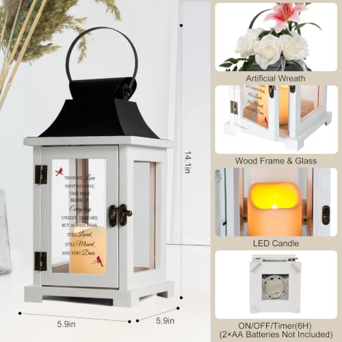 Sympathy Memorial Lantern with Lily Rose Flower, Sympathy Gifts for Loss of Mom Dad, Funeral Remembrance Bereavement Gifts for Loss of Loved One - color: Cardinal/White