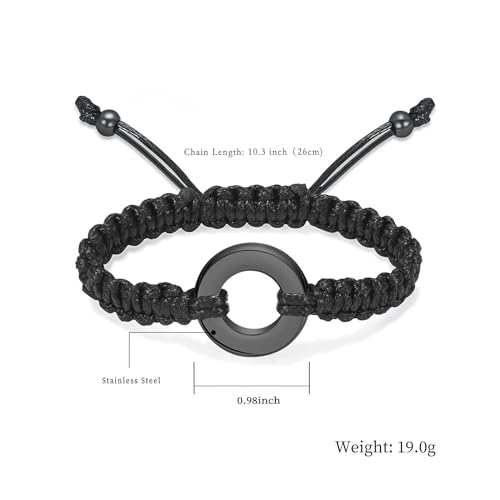 Circle of Life Urn Braided Bracelet for Ashes for Women Men | stainless steel urn bracelet,adjustable,cremation jewelry,holds pet & human ashes,memorial gift,leak-proof sealed,engraved - color: Black
