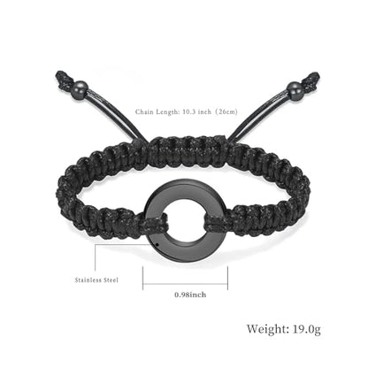 Circle of Life Urn Braided Bracelet for Ashes for Women Men | stainless steel urn bracelet,adjustable,cremation jewelry,holds pet & human ashes,memorial gift,leak-proof sealed,engraved - color: Black