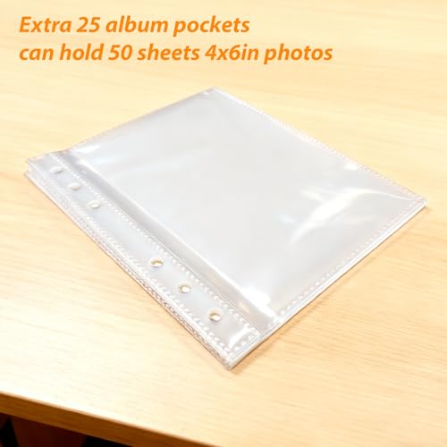 Photo Album 4x6, Leather Scrapbook Album with 50 Photos and 20 Writing Paper, DIY 6 Ring Binder Photo Album for Wedding Kids Birthday Family Travel - color: Transparent