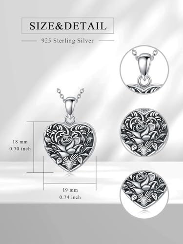 Midari Personalized Heart Locket Necklace That Hold 2 Pictures 925 Sterling Silver Oxidized Photo Necklace Memory Custom Photo Lockets Necklaces Jewelry Gifts for Family Women Lover Mom Dad - color: Rose, style: Locket+Photo+Text