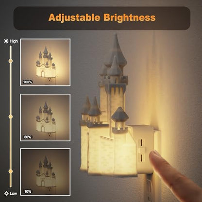 JandCase Night Lights Plug into Wall, 3D Printed Castle Night Light - color: Castle-3000K, size: 1 Pack