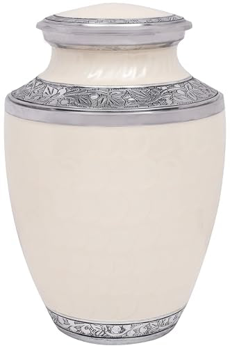 Alpha Living Home Metal Cremation Urn for Human Ashes 10.5 - color: Cream/Ivory, size: Hand Engraved