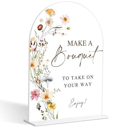 Make A Bouquet Sign, Flower Style Bridal Shower Sign for Wedding, Engagement, Bridal Shower and Reception, Bridal Shower Decorations, Wedding Shower Favors, 6X8 Inch Acrylic Arch Sign with Stand,2 - color: Make A,2