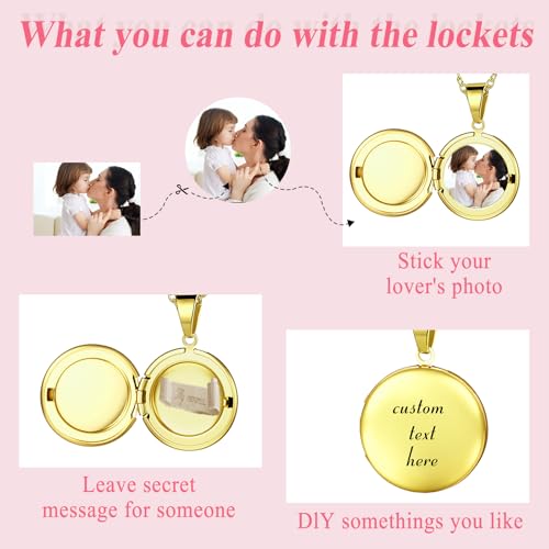 OIDEA Locket Necklace for Women: Gold Photo Lockets that Hold Picture Stainless Steel Necklace with Picture Inside Birthday Mothers Day Jewelry Gifts for Womens - color: round - silver custom