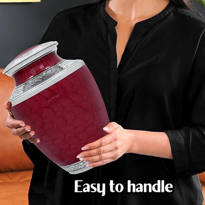 CLEENTABLE Metal Alloy Cremation Urn for Human Ashes, Maroon & Silver - color: Maroon, size: 6.5x11"