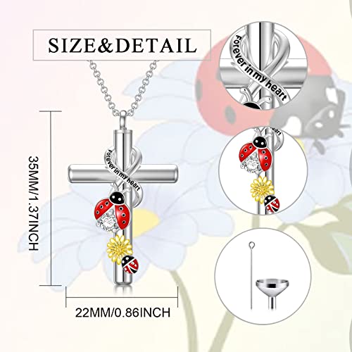 Cross Urn Necklace for Ashes 925 Sterling Silver Cremation Jewelry with Funnel Filler Kit Ashes Necklace for Human Women Girl Pets - color: G_Ladybug Urn Necklace, style: Non-personalized