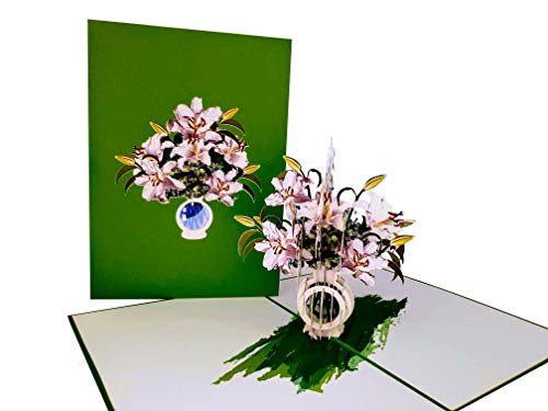 iGifts And Cards White Lilies Bouquet 3D Pop-Up Card - Thinking of You 5x7 | Mother's Day, Heartfelt Thanks, Get Well Greeting, Wedding Memento, Sympathy Token, Miss You Message, Floral Centerpiece - color: White Lilies