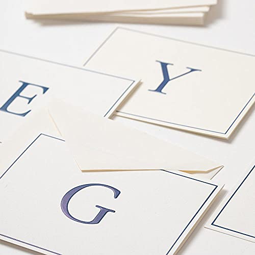 Caspari Embossed Navy Initial N Blank Notecards, Box of 8 - color: Navy Blue