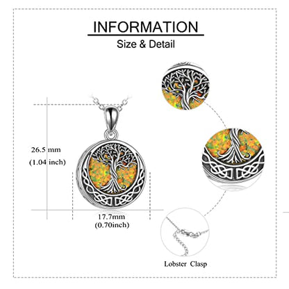 Tree of Life Urn Necklaces for Ashes Sterling Silver Abalone Shell/Opal Tree of Life Cremation Jewelry for Ashes Memory Jewelry for Women Men - style: Yellow opal