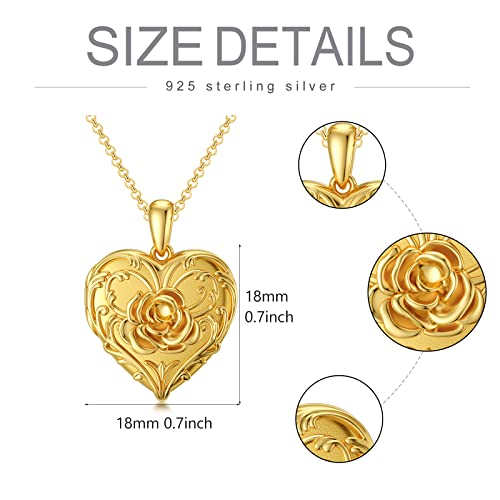 SOULMEET Sunflower/Rose/Daisy Heart Locket Necklace That Holds Pictures Keep Someone Near to You Sterling Silver/Gold Personalized Photo Locket Gift - style: A2-Solid gold rose locket+photo+text