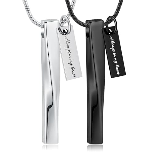 Urn Necklace for Ashes Twist Strip Cremation Jewelry Bar Ashes Necklace Memorial Keepsake Urn Pendant for Women Men Always In My Heart - color: 2pcs Silver+Black Always
