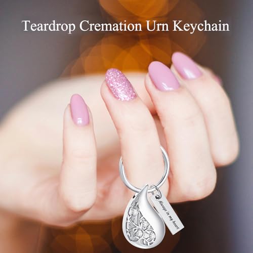 Hearbeingt Teardrop Urn Keychain for Ashes Tree of Life Cremation Jewelry - color: A-silver
