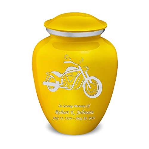 Adult Personalized Motorcycle Cremation Urns for Human Ashes I Large Yellow Funeral Urn for Men and Women I 200 lbs - color: Yellow