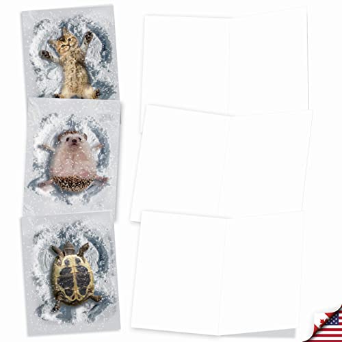 The Best Card Company 10 Blank Notecards w/Envelopes Box Set, 4 x 5.12 Inch, Wildlife Cards for Men and Women - Critter Snow Angels M4187OCB-B1x10-NB - style: Critter Snow Angels