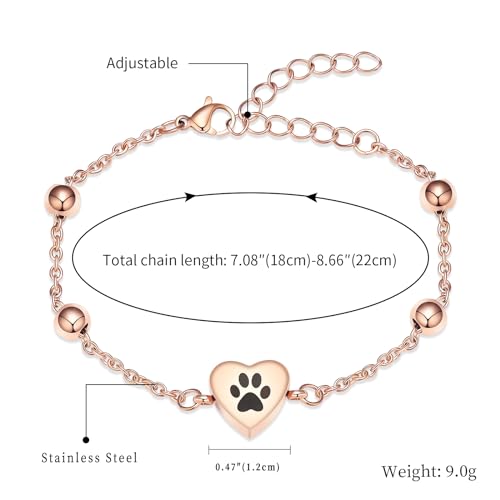 shajwo Pet Cremation Jewelry Paw Print Heart Urn Bracelet for Ashes - color: Rose Gold