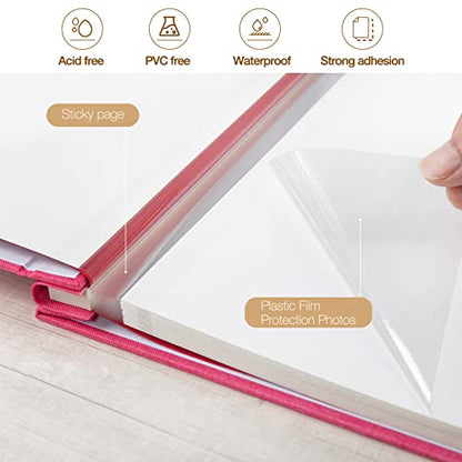 potricher Self Adhesive Photo Album 40 Pages, Linen cover, Rose Red | Photo Album Self Adhesive 4x6 5x7 8x10 Pictures, Linen Cover DIY Scrapbook Albums for Family, Wedding, Baby, Anniversary - color: Rose Red, size: 11x10.6 Inches 40 Pages