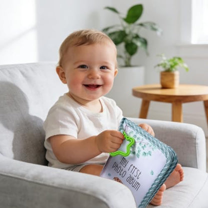 QOUBAI Baby's My First Family Album Soft Photo Cloth Book Holds 4x6 Family Pictures My First Book of Photos Baby Memory Album Gender Neutral Gift for Babies Newborn Toddler Baby Shower Woodland - style: Woodland Deer Rabbit