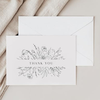 ThreeKin Floral Thank You Cards with Envelopes, 25 Folded 3.5 x 5" Blank Cards for Weddings, Baby Showers, Small Business, Holidays, Elegant Stationery for All Occasions, Heavyweight Matte Cardstock - style: Floral