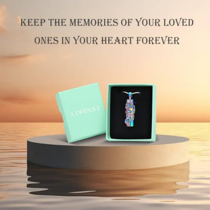 Cylinder Urn Necklace for Ashes Roseflower Cremation Jewelry Urn Ashes Necklace for Women Men Memorial Keepsake Necklace of Loved One - color: Rainbow