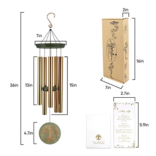 Astarin's Tree of Life Wind Chimes 36in Outdoor Garden Gift for Mom Grandma | 36in tree of life outdoor wind chimes, made from FSC-Certified wood, soft melodic sound, S-hook, patio garden mom gift - color: Gold