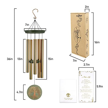 Astarin's Tree of Life Wind Chimes 36in Outdoor Garden Gift for Mom Grandma | 36in tree of life outdoor wind chimes, made from FSC-Certified wood, soft melodic sound, S-hook, patio garden mom gift - color: Gold