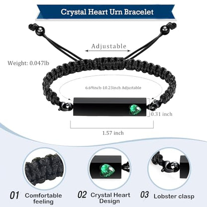 Hearbeingt Crystal Heart Cremation Jewelry Bar Urn Bracelet for Ashes - color: Black-Green stone
