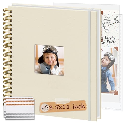8.5x11 in Scrapbook Photo Album with Window, 30 Sleeves Beige - color: Beige, size: 8.5"X11" 30Sheets