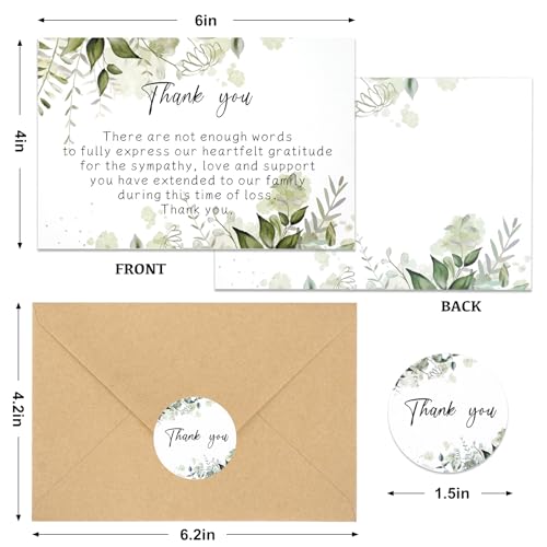 50 Set Funeral Thank You Cards with Envelopes and Matching Seal Stickers,Thank You Sympathy Cards with Message,Bereavement Sympathy for Funeral Family Friends Loved Ones - style: Leaves