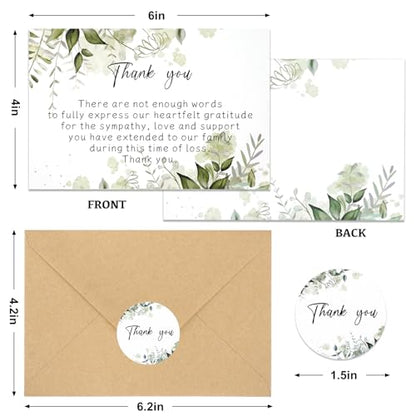 50 Set Funeral Thank You Cards with Envelopes and Matching Seal Stickers,Thank You Sympathy Cards with Message,Bereavement Sympathy for Funeral Family Friends Loved Ones - style: Leaves