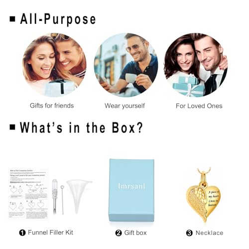 Imrsanl Heart Cremation Urn Necklace Pendant for Human Ashes - A Piece of My Heart Lives in Heaven Memorial Keepsakes Cremation Jewelry - color: Locket-Gold Dad