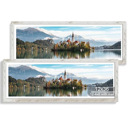 Hongkee 12x36 Picture Frame Set of 2, Collage Twelve 4x6 with Mat, Glass - color: Distressed White, size: 12x36 in matted to 12-4x6