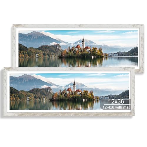 Hongkee 12x36 Picture Frame Set of 2, Collage Twelve 4x6 with Mat, Glass - color: Distressed White, size: 12x36 in matted to 12-4x6