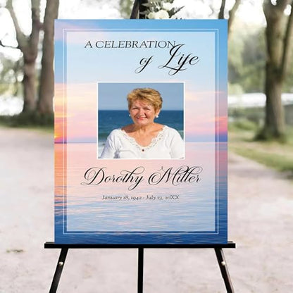 Pastel Sunset Funeral Welcome Sign, Celebration of Life Welcome Sign, in Loving Memory Sign, Celebration of Life Funeral Sign, Celebration of Life Sign, Memorial Sign with Photo #Yn2 - color: Version #17
