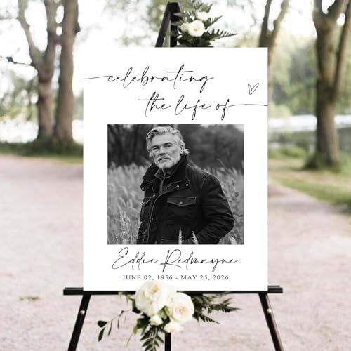 Personalized In Loving Memory Funeral Sign with Photo, Elegant Celebration Tribute Decorations Display, Celebration Tribute Board, Forever In Our Hearts Keepsake for Loved Ones #5 - color: Version5
