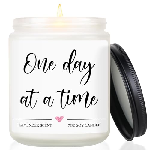 Get Well Gifts for Women Men, One Day at A Time Candle, Lavender Scent | Thinking of You Gifts, Breast Cancer Care Gift, Inspirational Encouragement Sympathy Candle, Anxiety Relief Items