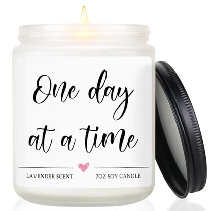 Get Well Gifts for Women Men, One Day at A Time Candle, Lavender Scent | Thinking of You Gifts, Breast Cancer Care Gift, Inspirational Encouragement Sympathy Candle, Anxiety Relief Items