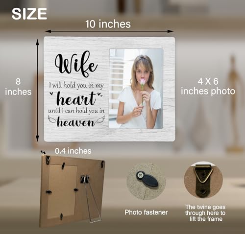 Wife Memorial Picture Frame, I Will Hold You in My Heart Remembrance Wooden Photo Frame Gifts for Loss of Wife, 4x6 inch Photo - style: Wife Memorial
