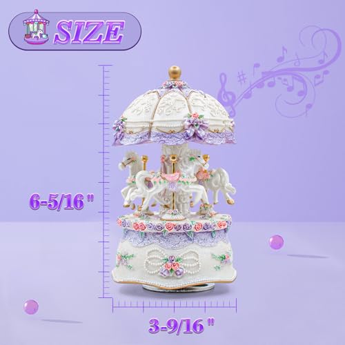 Carousel Music Box,Luxury Color Change LED Light ,Luminous Rotating 3-horse | Luminous Music Box, musical box with Gift Box for Girls Birthday Valentine Gift (You are My Sunshine, Purple) - color: Purple, style: You are My Sunshine