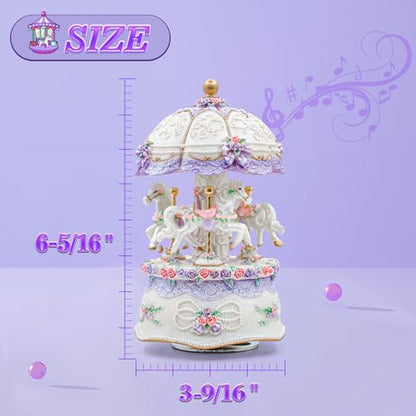 Carousel Music Box,Luxury Color Change LED Light ,Luminous Rotating 3-horse | Luminous Music Box, musical box with Gift Box for Girls Birthday Valentine Gift (You are My Sunshine, Purple) - color: Purple, style: You are My Sunshine