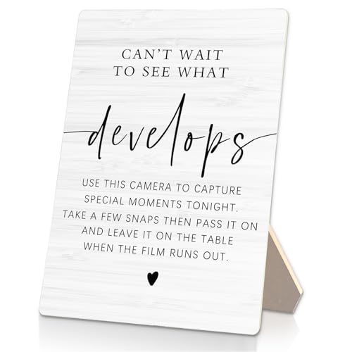 Can't Wait To See What Develops Wooden Stand 5x7inch, Wedding Camera Sign, Guest Photo Sign, Wedding Decor - color: Develops, size: 5x7inches