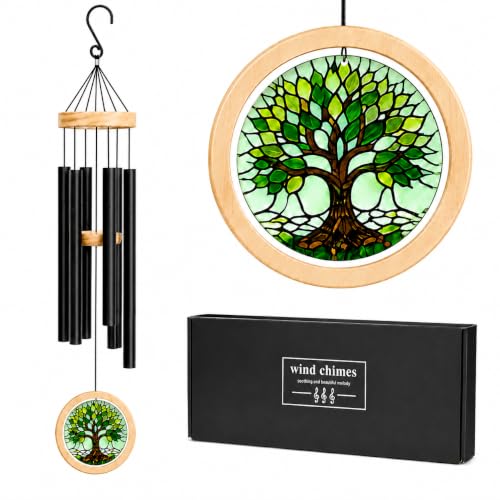 34 Inch Large Memorial Wind Chimes for Outside, Acrylic Tree of Life Decor | Deep Tone Outdoor Wind Chimes for Garden Patio Porch, Windchimes Sympathy Gifts for Loss of Loved One or Everyday Gift, Black - color: Black