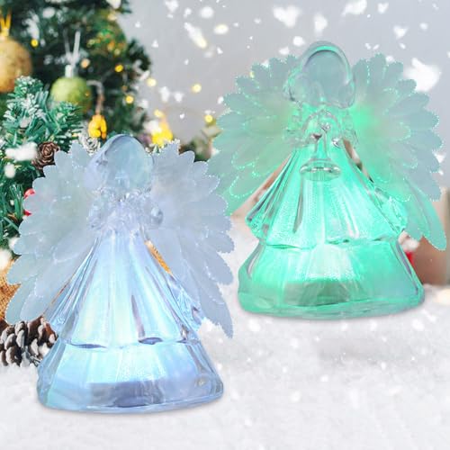 2 Pack Angel Christmas Statue with RGB Color Changing Lighting Angel Lighted Figurine with 6 Hour Timer Battery Powered Christmas Holiday Home Decor Gifts (Small RGB Angels) - color: Small Rgb Angel